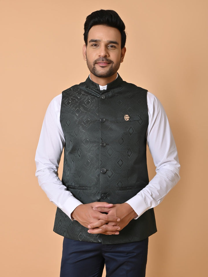 Geometric Nehru Jacket | Festive Cotton Satin Bandhgala for Men