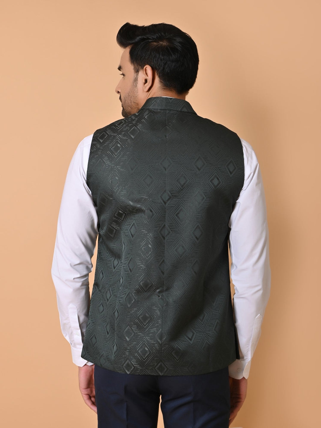 Geometric Nehru Jacket | Festive Cotton Satin Bandhgala for Men