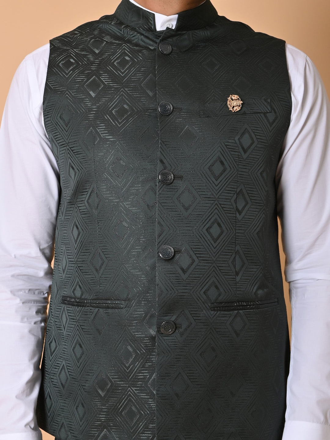 Geometric Nehru Jacket | Festive Cotton Satin Bandhgala for Men