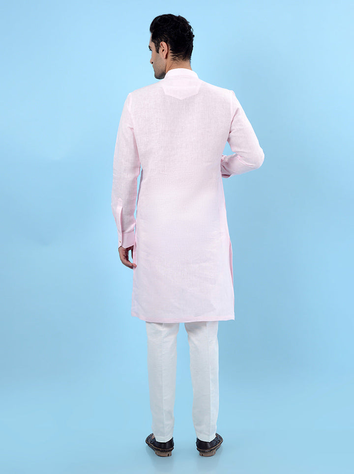 USA-targeted solid pink linen kurta pajama, a modern yet traditional choice.