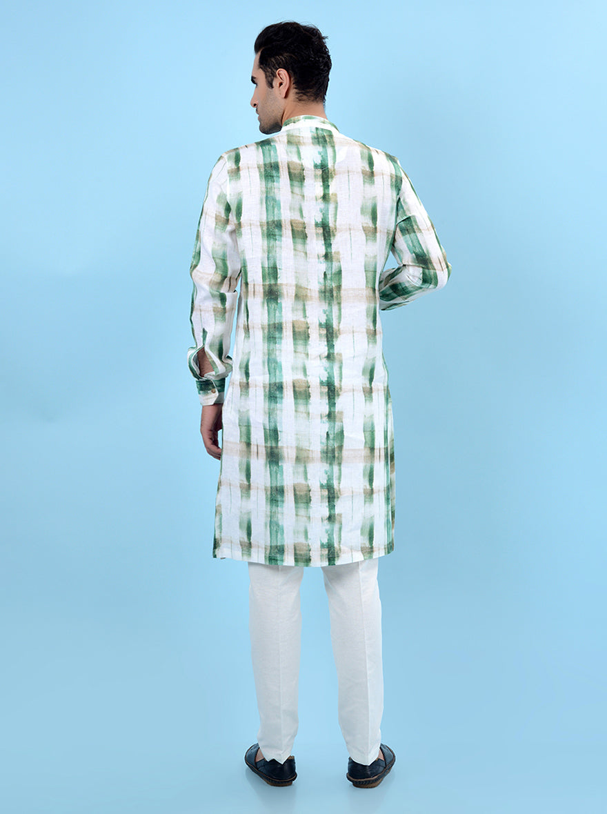 Chic green & beige kurta pajama set for men, combining comfort and style for special events in the USA.