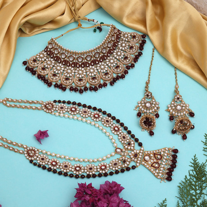 Exquisite Kundan Bridal Set | Maroon Dulhan Jewelry Collection