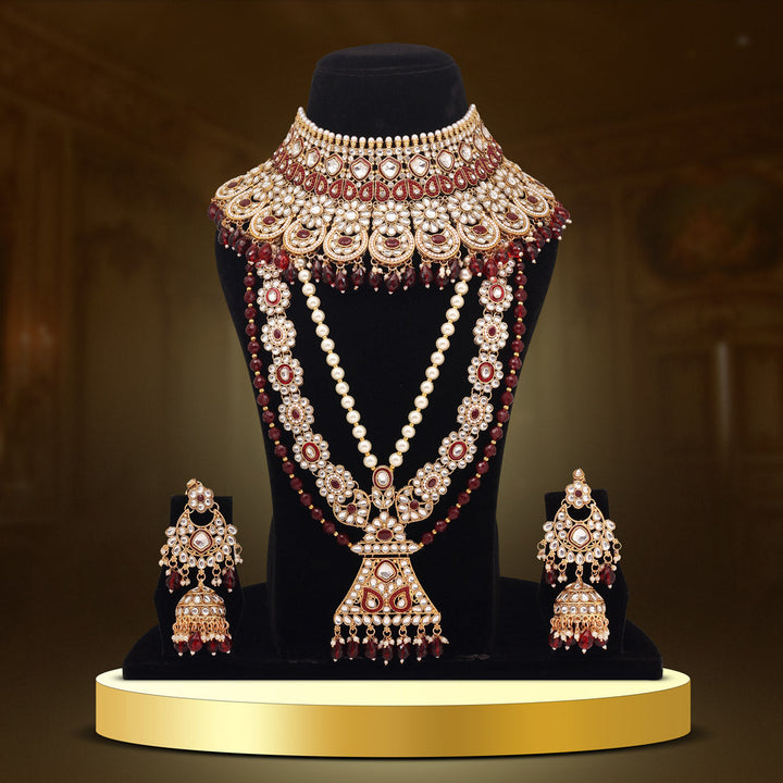 Exquisite Kundan Bridal Set | Maroon Dulhan Jewelry Collection