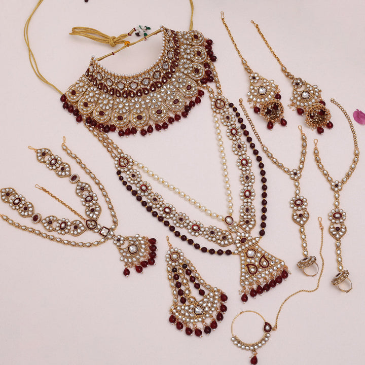 Exquisite Kundan Bridal Set | Maroon Dulhan Jewelry Collection