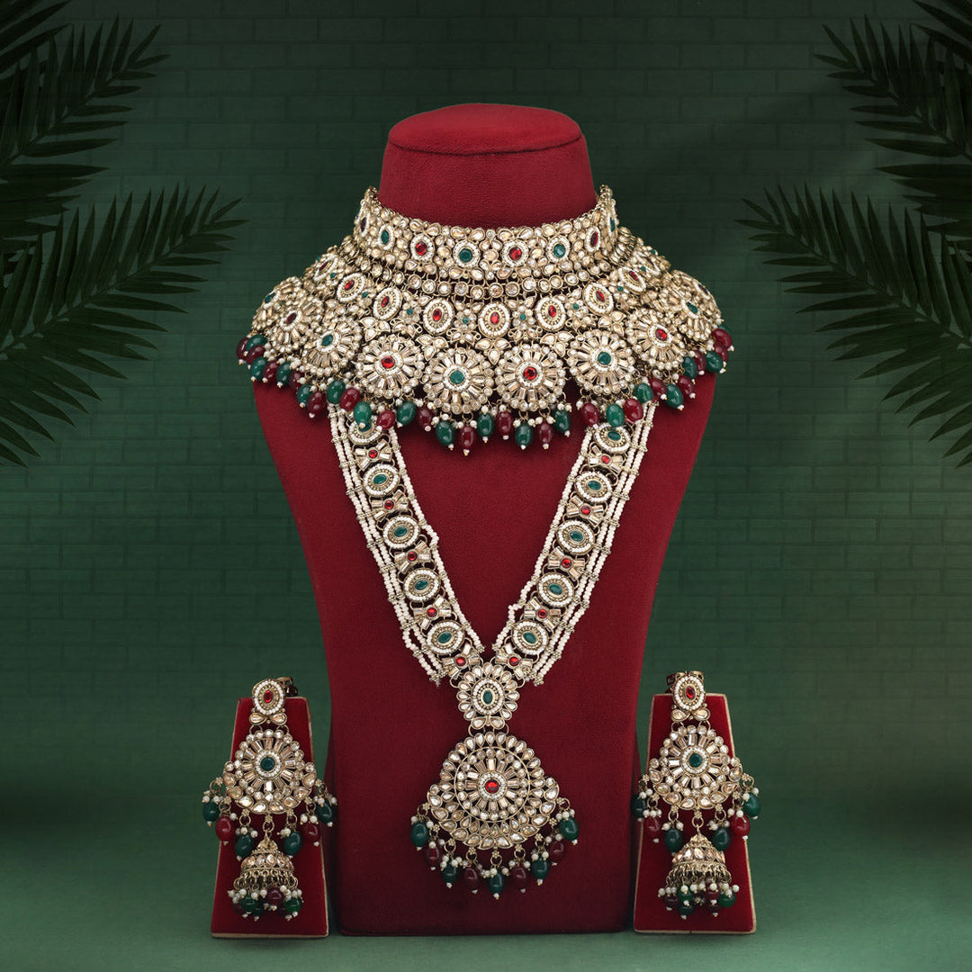 Kundan Bridal Jewelry Set | Exquisite Maroon & Green Dulhan Design