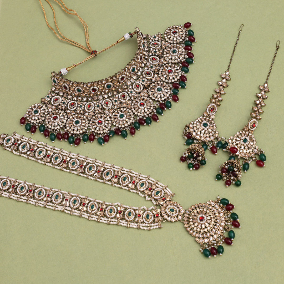 Kundan Bridal Jewelry Set | Exquisite Maroon & Green Dulhan Design