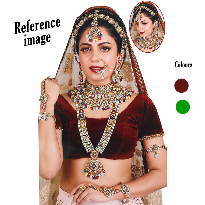 Kundan Bridal Jewelry Set | Exquisite Maroon & Green Dulhan Design