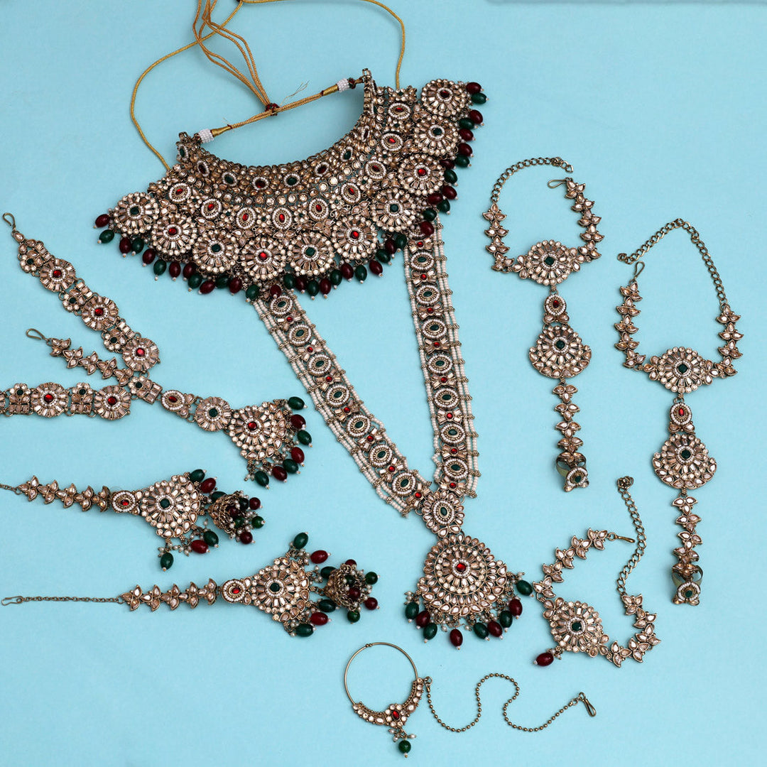 Kundan Bridal Jewelry Set | Exquisite Maroon & Green Dulhan Design