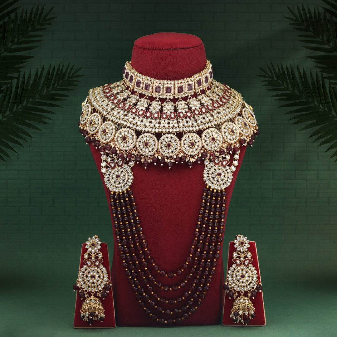 Kundan Dulhan Bridal Set | Maroon Exquisite Jewelry Collection