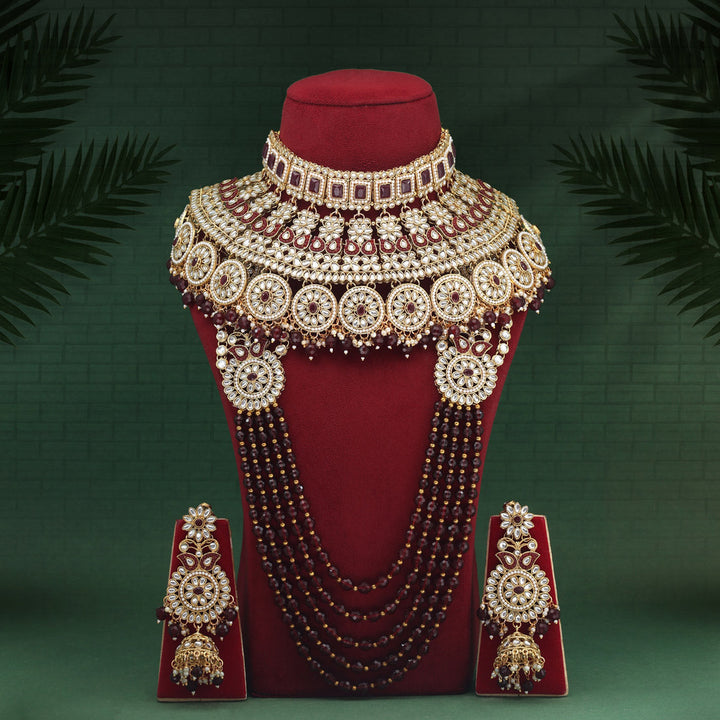 Kundan Dulhan Bridal Set | Maroon Exquisite Jewelry Collection