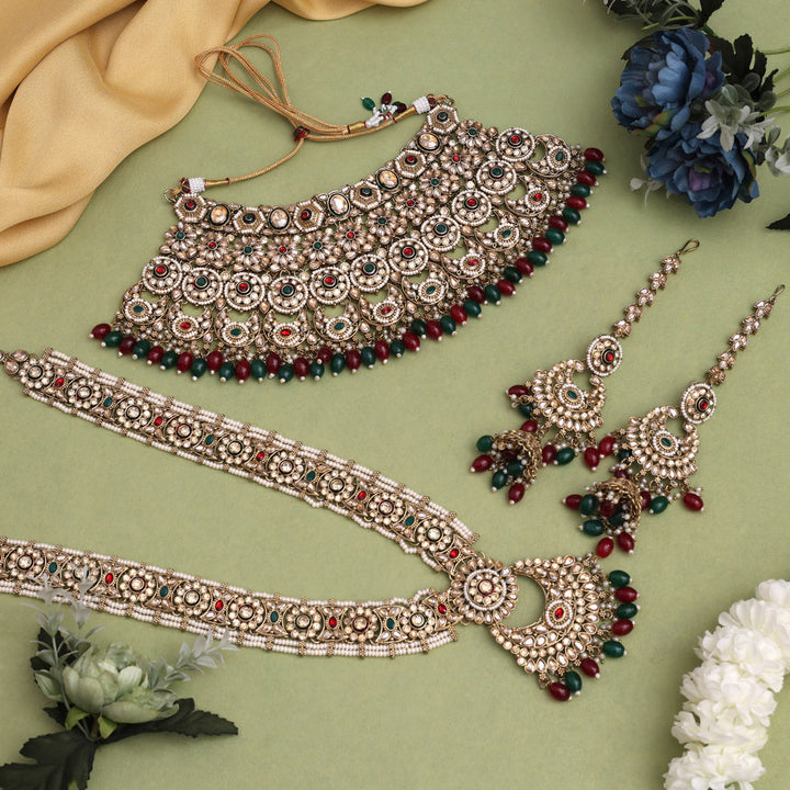 Kundan Bridal Set | Maroon & Green Dulhan Jewelry Set