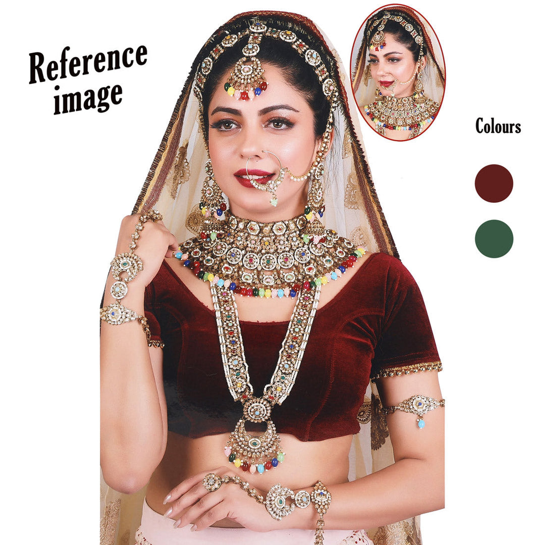 Kundan Bridal Set | Maroon & Green Dulhan Jewelry Set