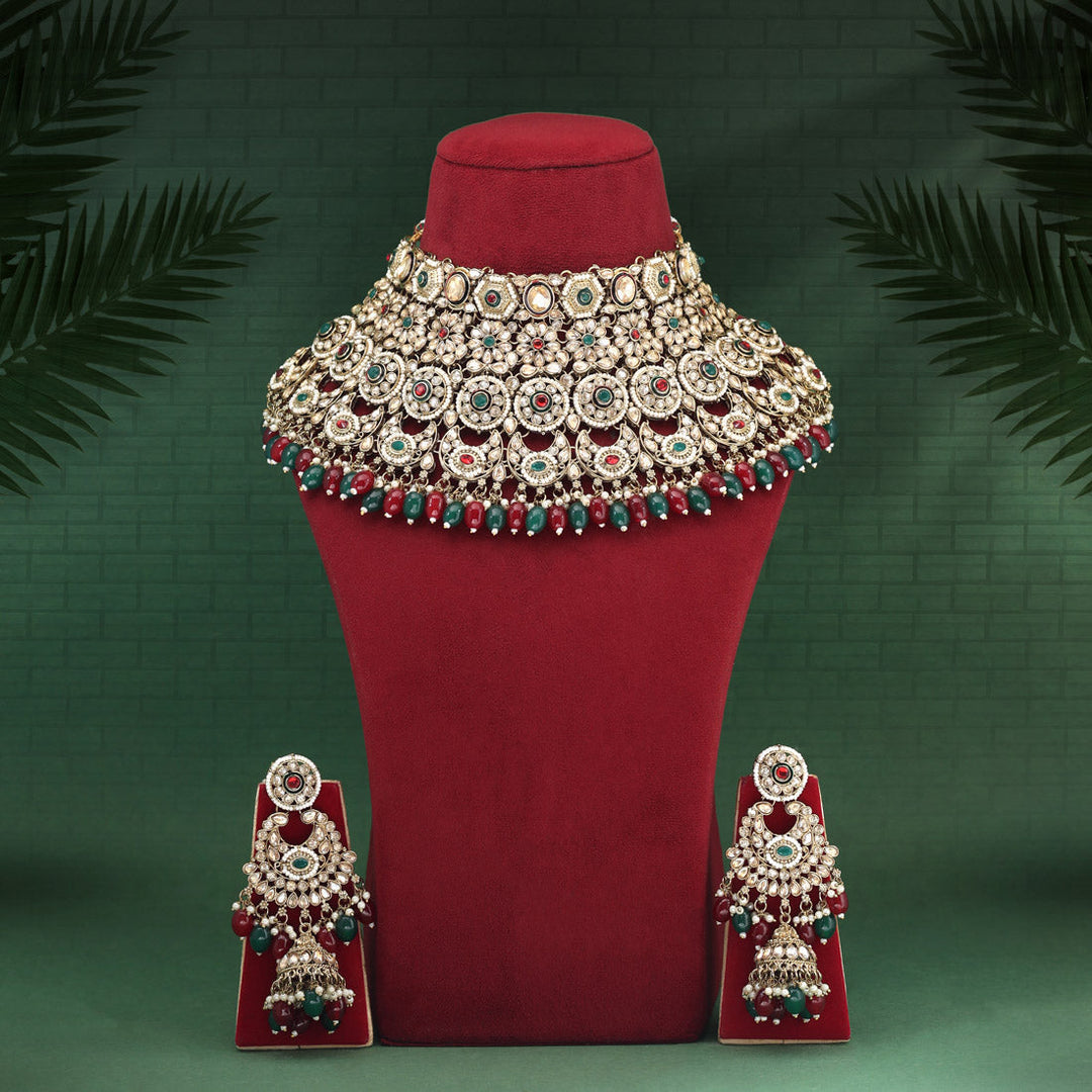 Maroon & Green Kundan Bridal Jewelry Set | Dulhan Set