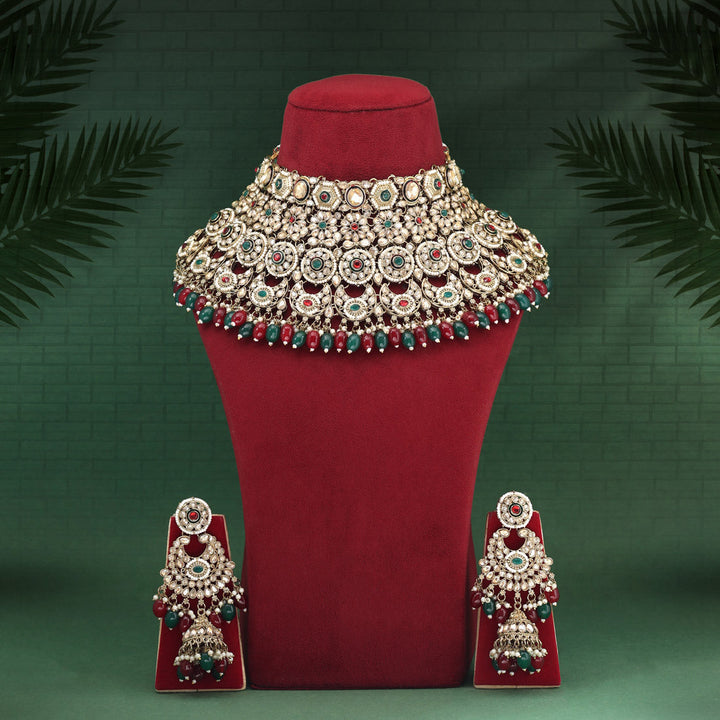 Maroon & Green Kundan Bridal Jewelry Set | Dulhan Set