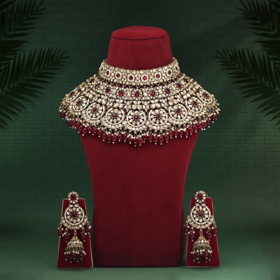 Kundan Bridal Jewelry Set | Maroon Dulhan Necklaces