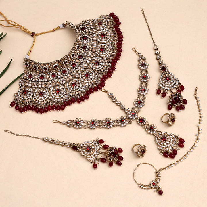 Kundan Bridal Jewelry Set | Maroon Dulhan Necklaces