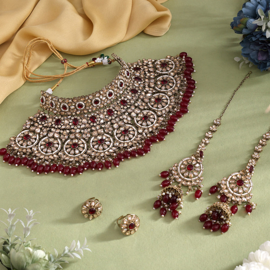 Kundan Bridal Jewelry Set | Maroon Dulhan Necklaces