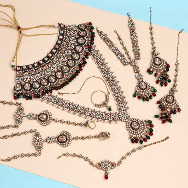 Kundan Bridal Set | Maroon & Green Dulhan Jewelry