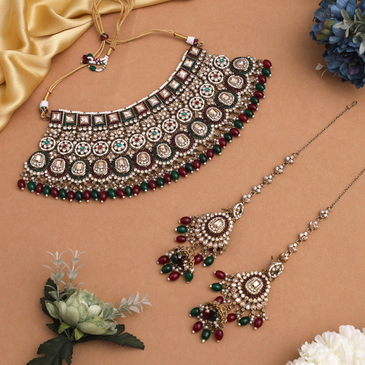 Kundan Bridal Set | Maroon & Green Dulhan Jewelry