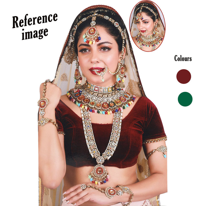 Kundan Bridal Set | Maroon & Green Dulhan Jewelry