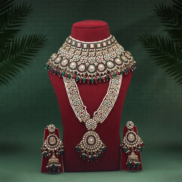 Kundan Bridal Set | Maroon & Green Dulhan Jewelry