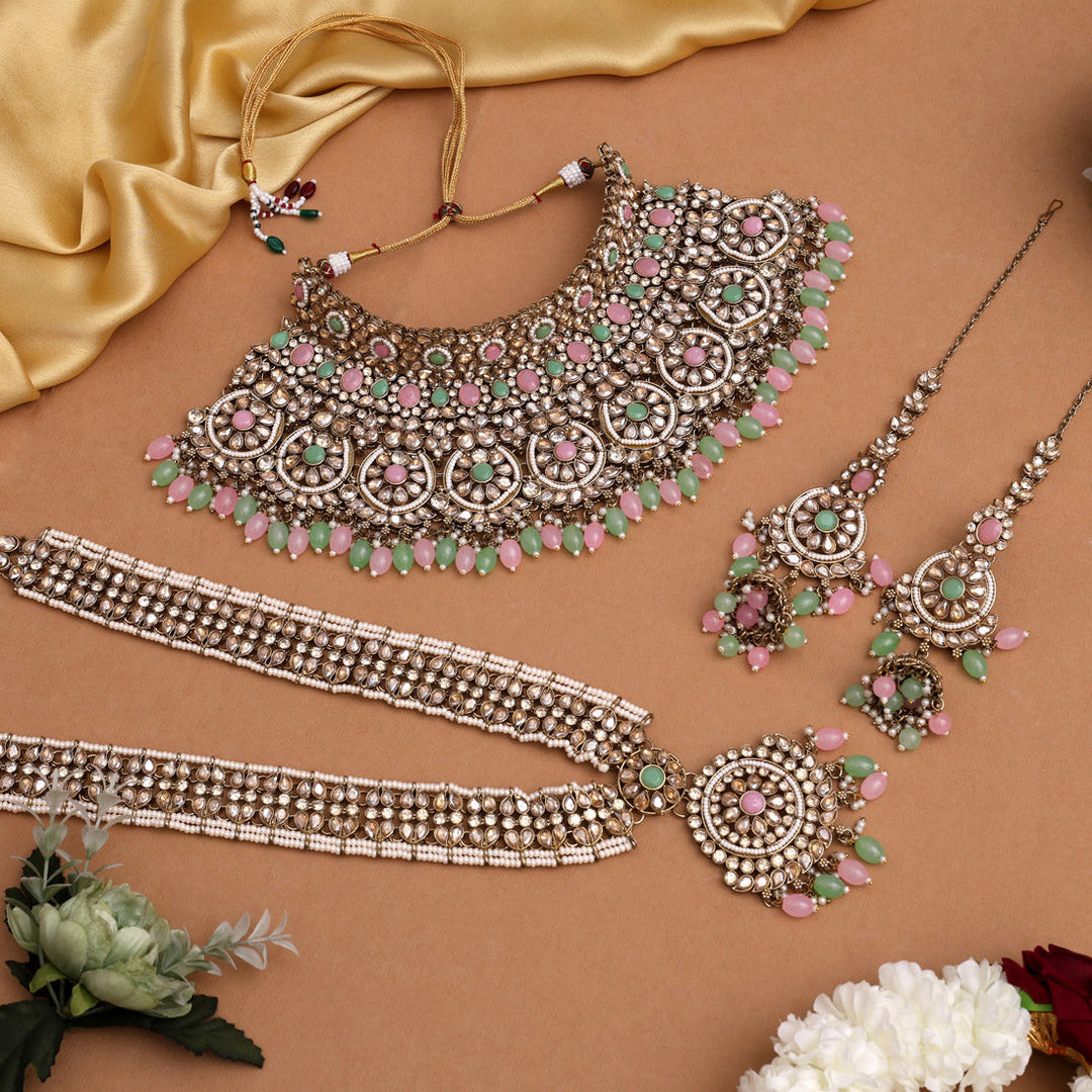 Kundan Bridal Set | Pink & Pista Green Dulhan Jewelry