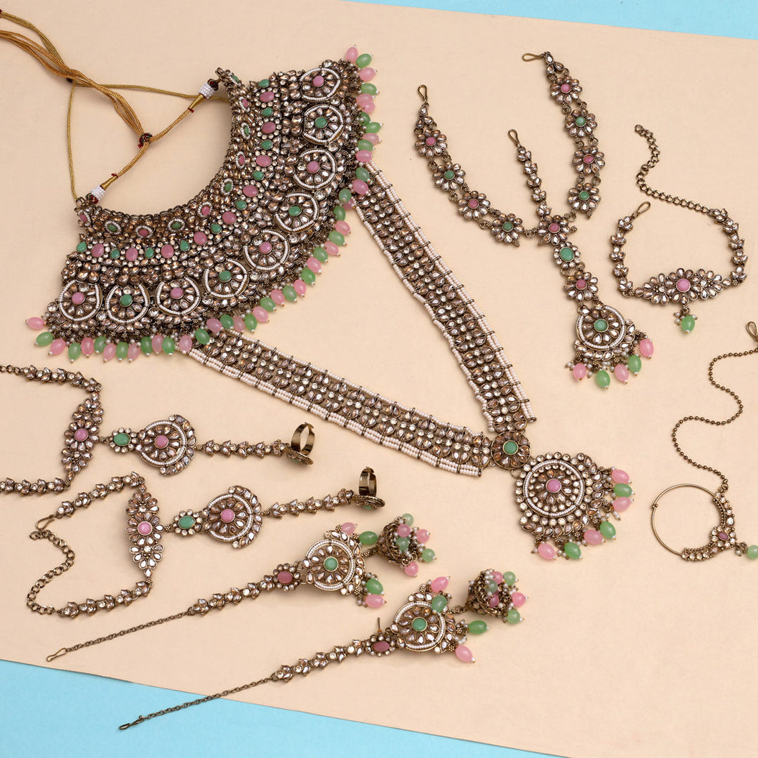 Kundan Bridal Set | Pink & Pista Green Dulhan Jewelry