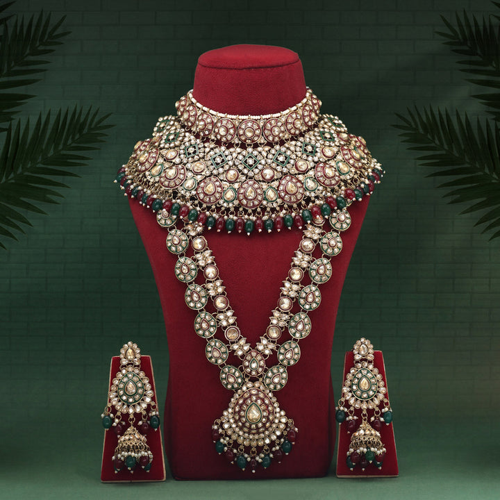 Kundan Meena Bridal Set | Maroon & Green Dulhan Jewelry