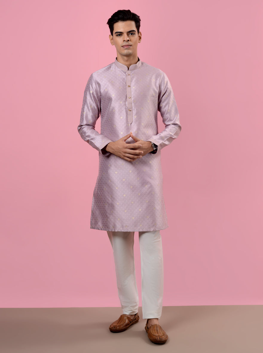 Elegant garnet pink kurta pajama, featuring intricate designs for festive events in the USA.