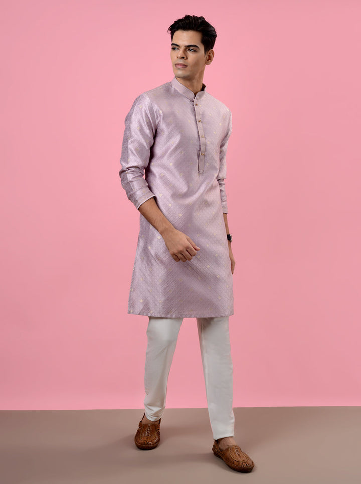 Stylish garnet pink kurta pajama in silk jacquard, ideal for special occasions in the USA.