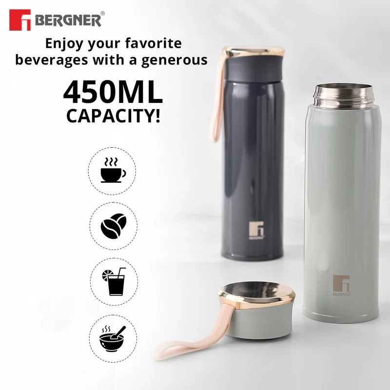 Bergner 450ml Thermosteel Flask | Carry Cask Hot & Cold Leak-Proof Design