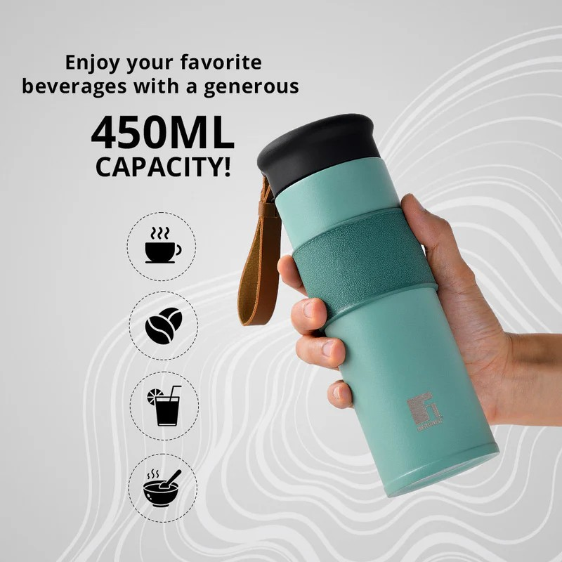 Mountain Mist Travel Bottle by Bergner | 450ml Hot & Cold 304 Stainless Steel