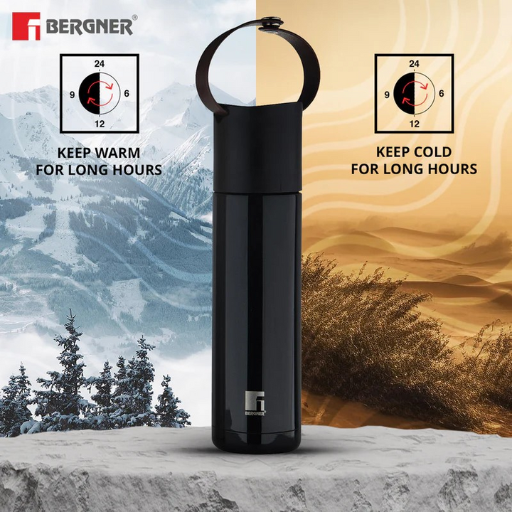 Bergner 500ml Thermosteel Flask | Curv & Carry Double-Walled Hot & Cold