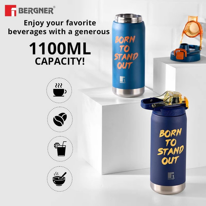 1100ml Bergner Walking Aqua Gym Pro Flask | Double-Wall Thermosteel Bottle