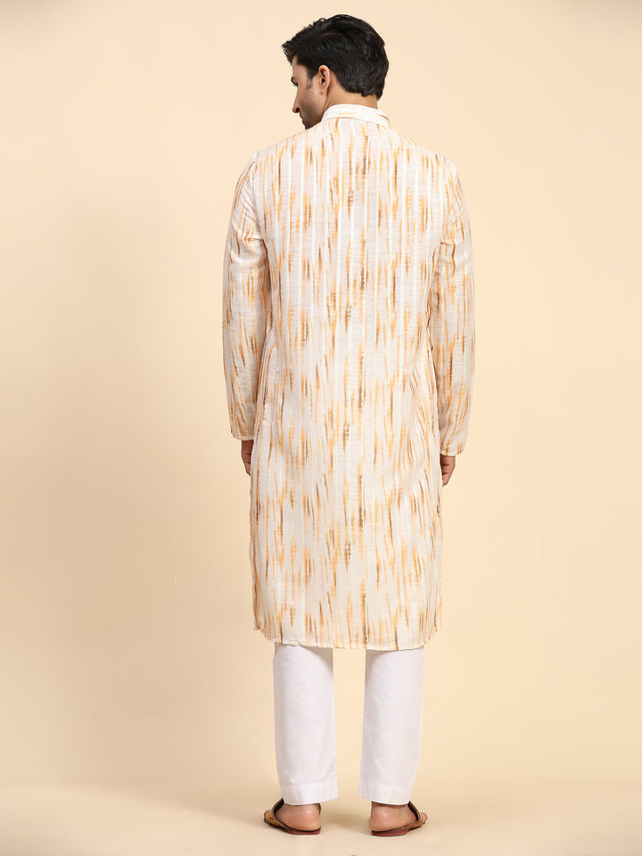 Festive yellow kurta set for men, featuring digital tie-dye print for Haldi.