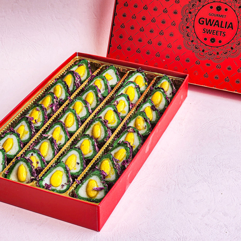 Premium Badam Pista Bhog, an indulgent Indian mithai with the goodness of almonds and pistachios for USA.