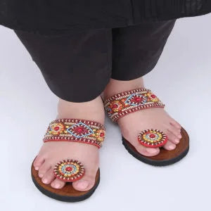 Stylish Beaded Kolhapuri Sandals | Genuine Leather Handmade Footwear