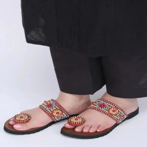 Stylish Beaded Kolhapuri Sandals | Genuine Leather Handmade Footwear