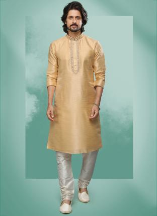 Graceful Beige Art Silk Premium Kurta Pajama | Luxury Attire for Weddings & Special Moments