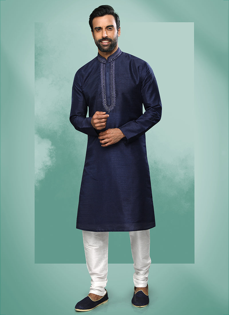 Glamorous Blue  Art Silk  Kurta Pajama | Designed for Those Who Appreciate True Craftsmanship