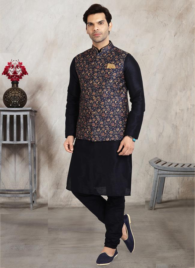 Navy Blue Opulent Grand Art Silk Premium Kurta Pajama | Designed to Elevate Your Style for Cultural Events