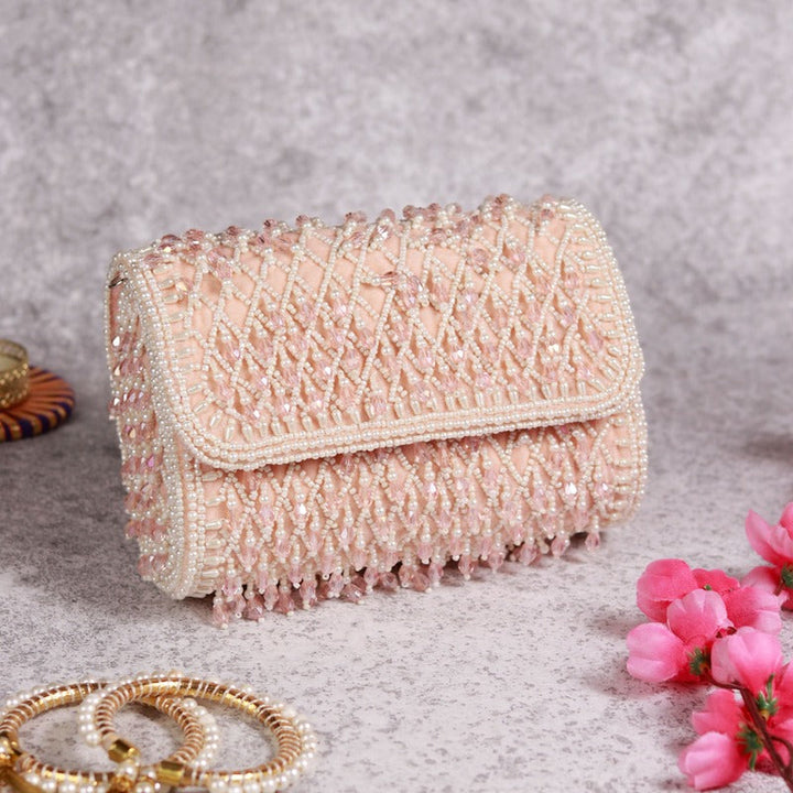 Blush Flap Over Bag with Handle | Elegant Handcrafted Accessory