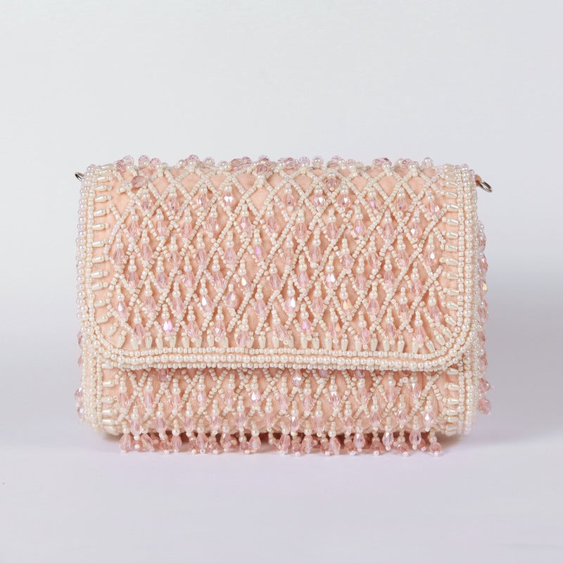 Blush Flap Over Bag with Handle | Elegant Handcrafted Accessory