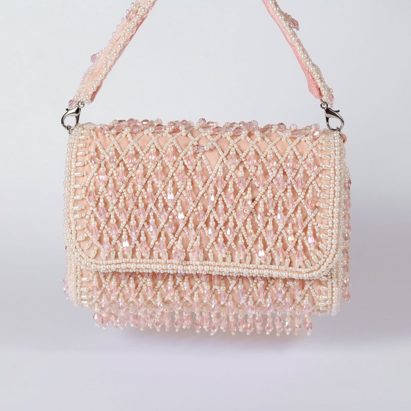 Blush Flap Over Bag with Handle | Elegant Handcrafted Accessory