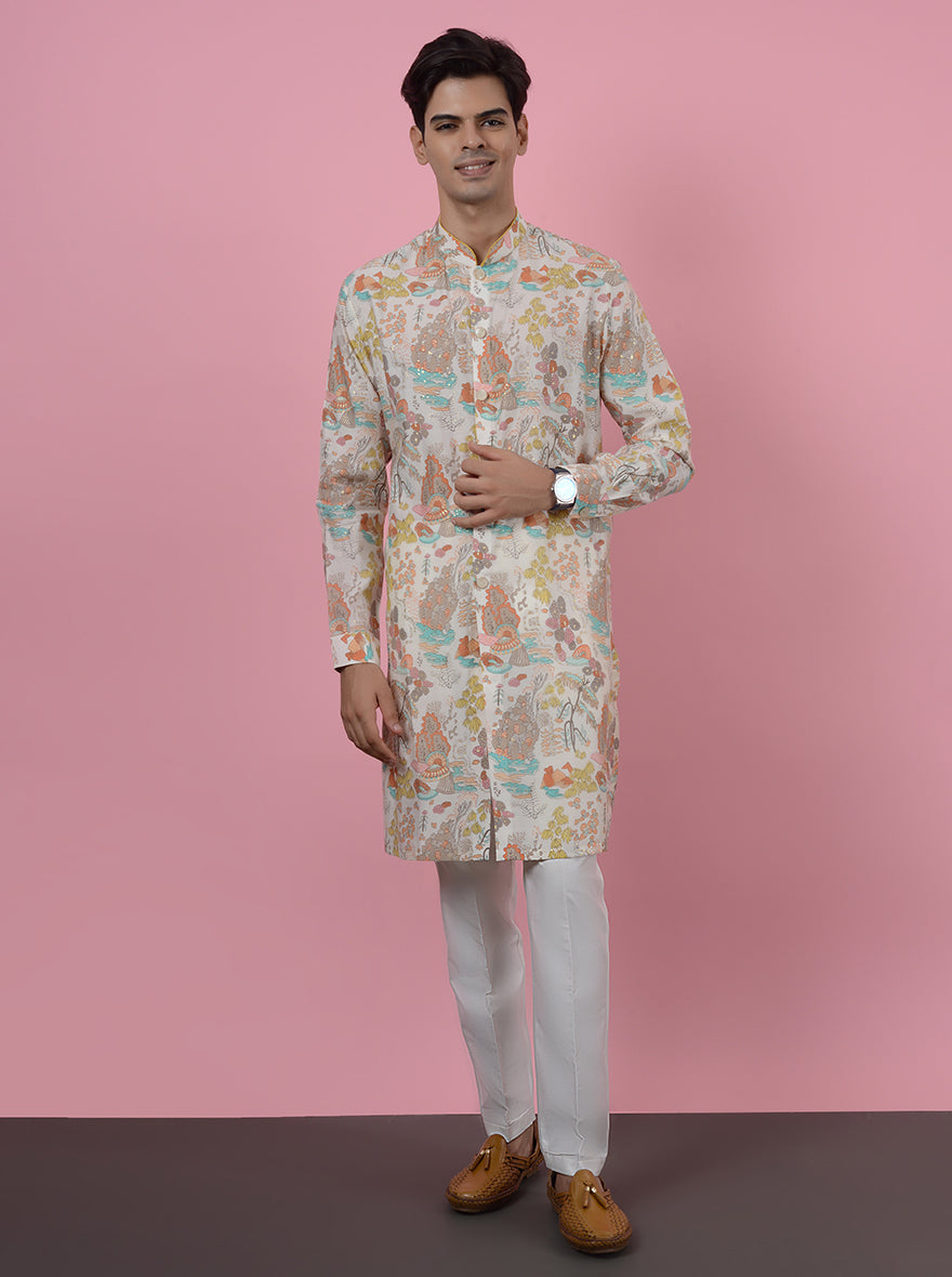 Crafted from Premium Printed Silk Blend, it guarantees comfort with flair for special occasions.