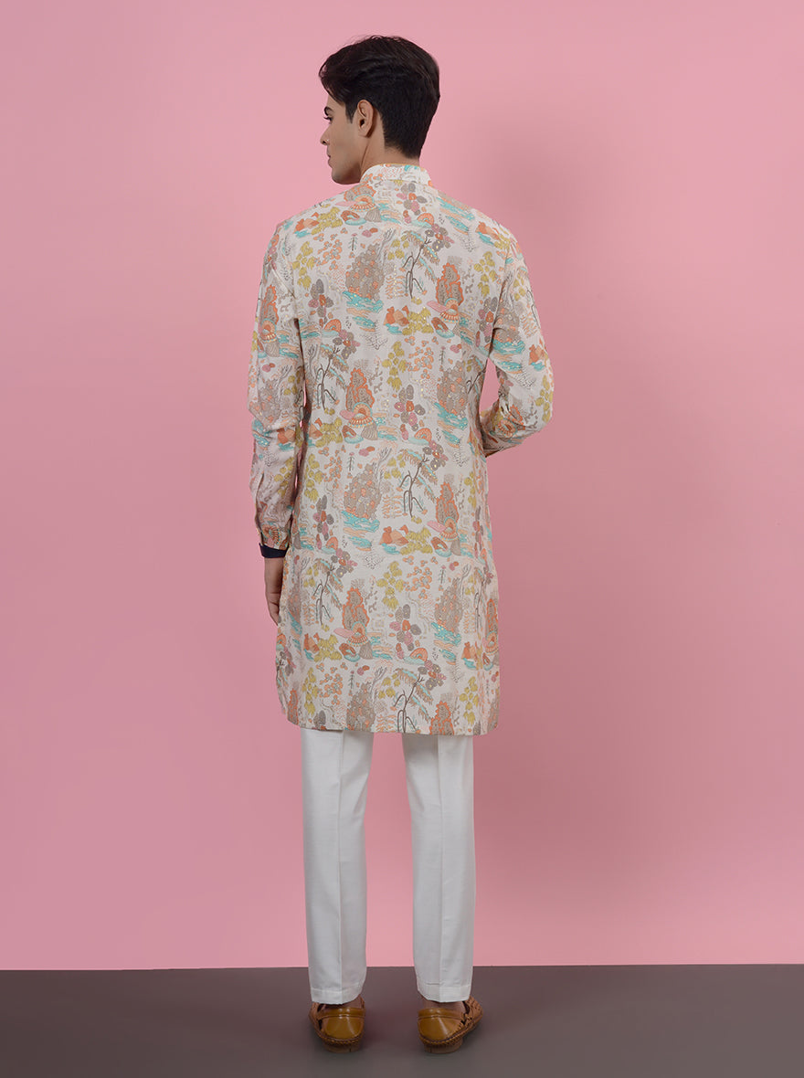 Experience luxury and style with this beautifully crafted Cream Kurta Pajama.