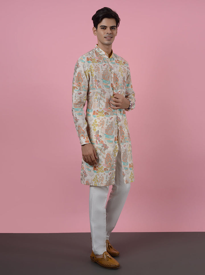 Make a statement at gatherings with this stylish Cream Kurta Pajama designed for men.