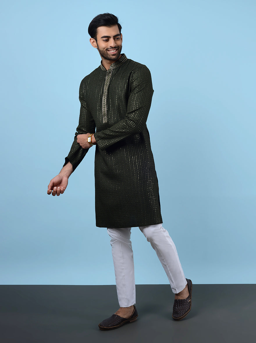 Elevate your festive wardrobe with our stylish green kurta pajama for men.