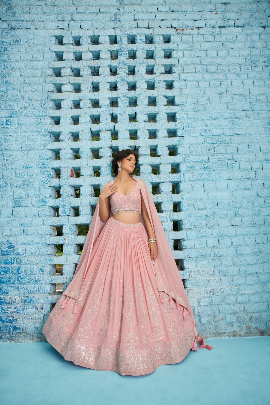 Baby pink georgette lehenga choli, perfect for parties and festive events