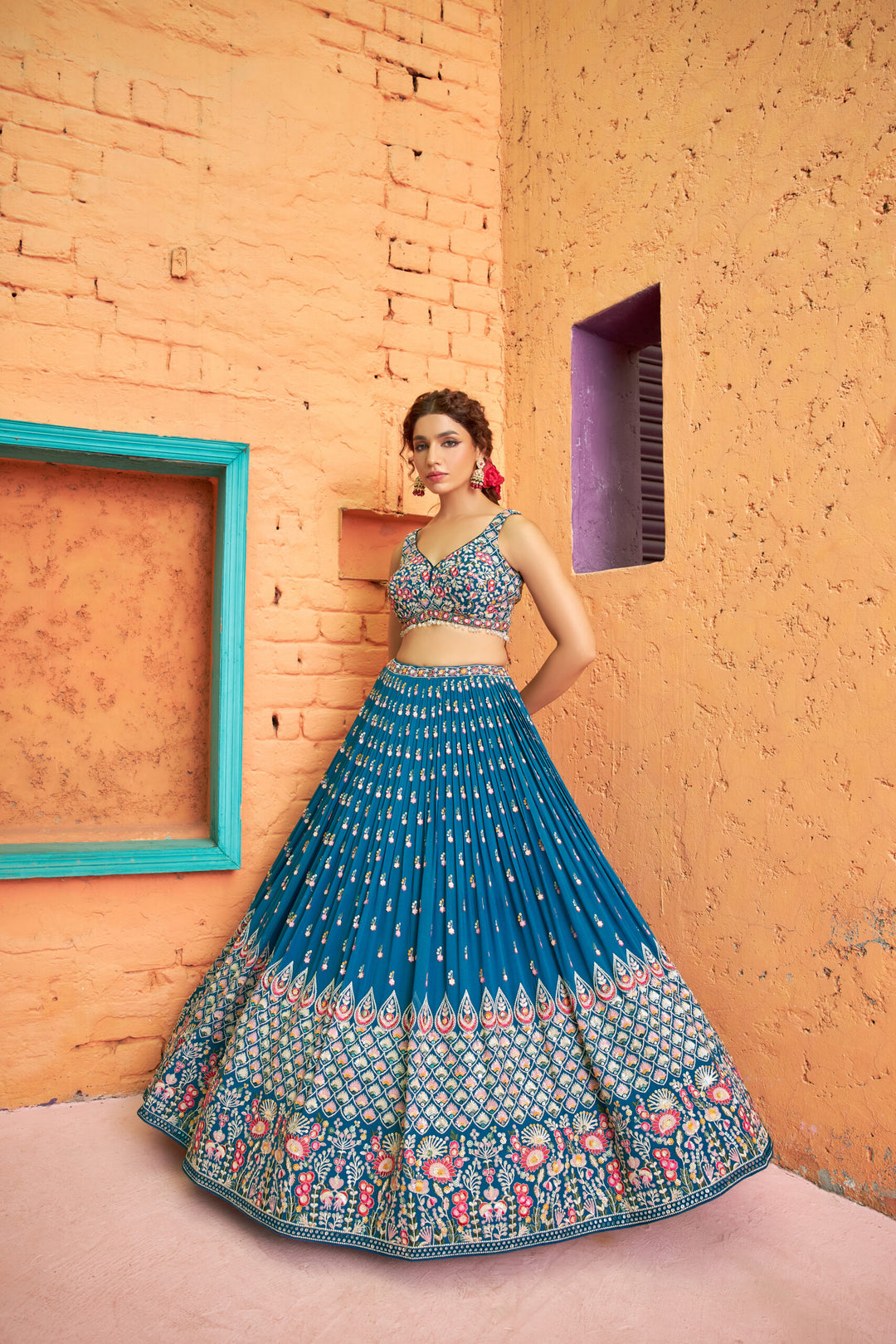 Gorgeous blue georgette lehenga with matching dupatta, designed for women who appreciate elegance